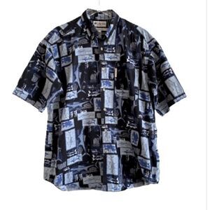 Columbia Short Sleeve Button Down Shirt Blue Fish Print Size Large